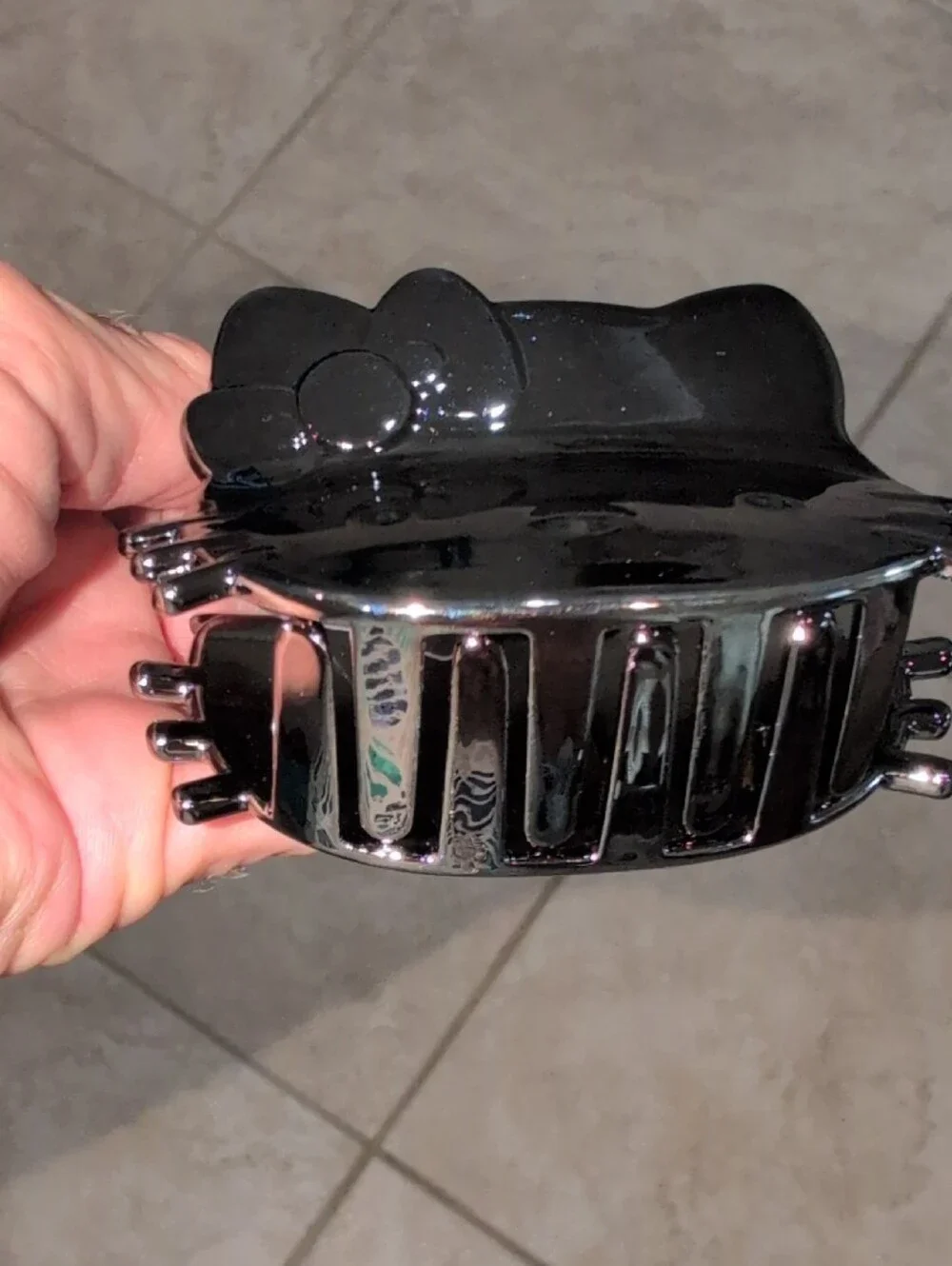 Hello Kitty Shiny Black Metallic Cat Face Hair Clip